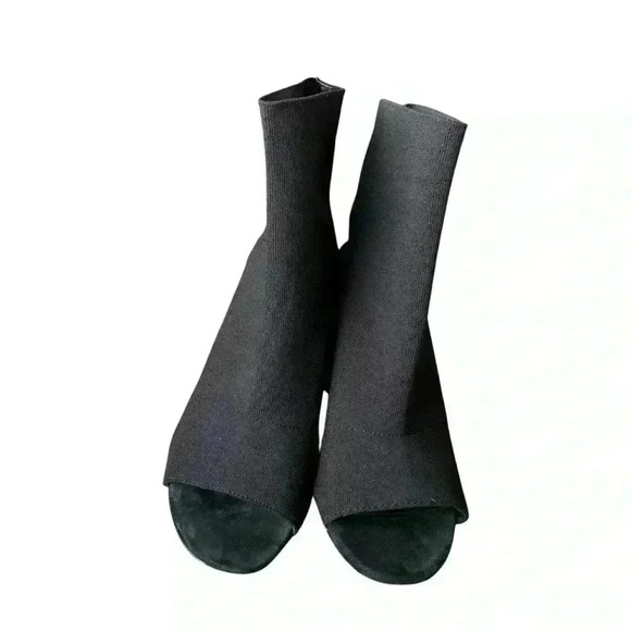 Steve Madden Womens Black Ferris Fabric Peep Toe Ankle Fashion Boots | Size 9.5 - Picture 2 of 5